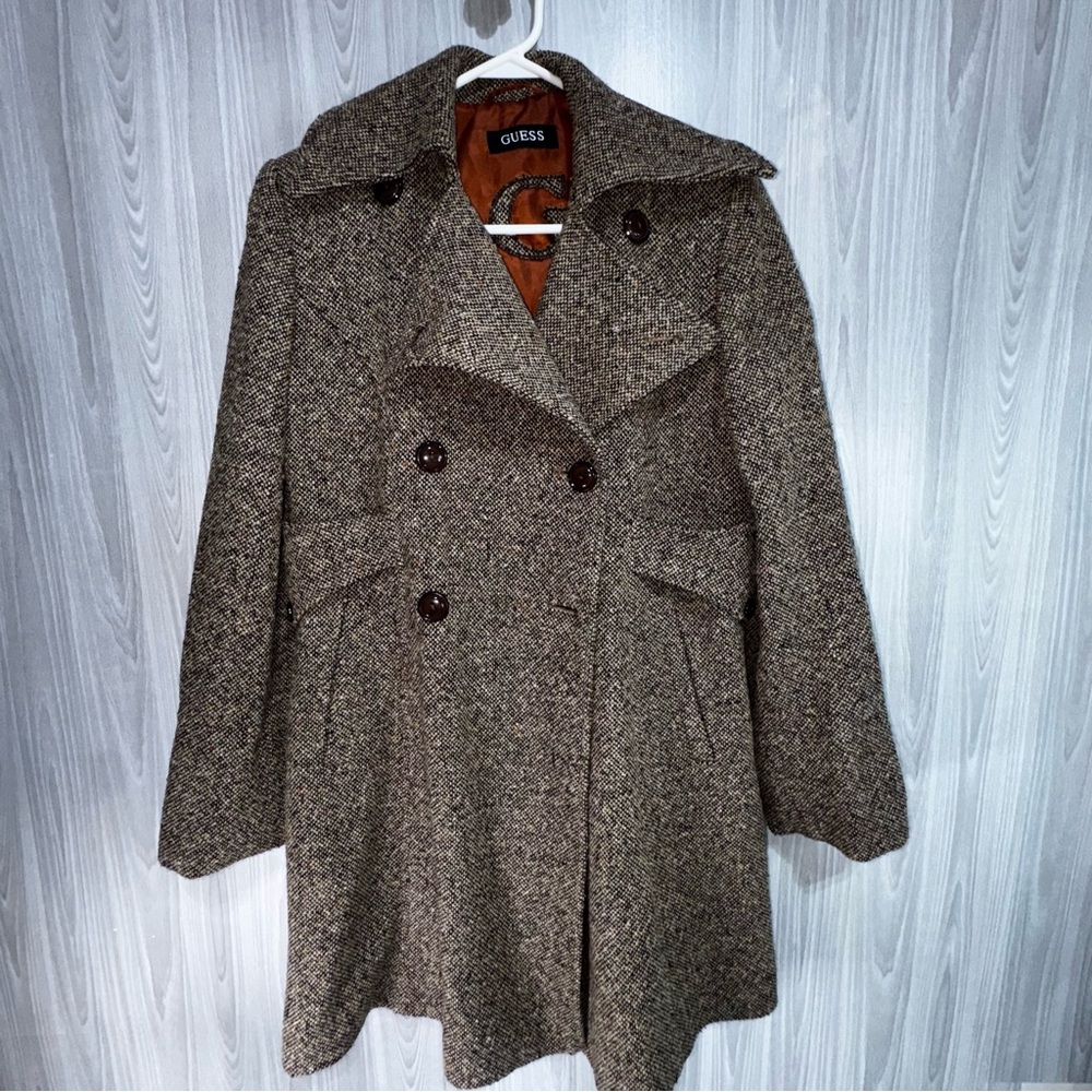Guess Brown Tweed Pea Coat